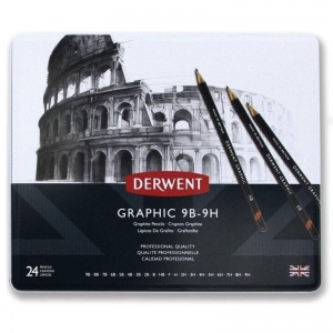 Набор чернографитных (простых) карандашей Derwent Graphic, 24шт. в металлической упаковке (34202)