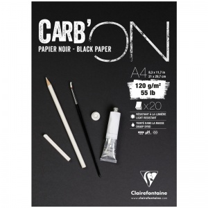 Блокнот для зарисовок А4, 20л Clairefontaine "Carb'ON" (120 г/кв.м, мелкозернистый, черный) (975039C)