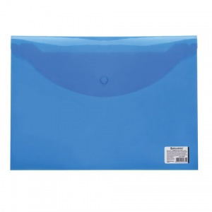 Папка-конверт на кнопке Brauberg (А4, до 100л., 150мкм, пластик) прозрачная синяя (221637), 15шт.
