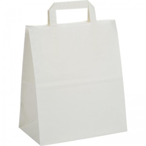 Крафт-пакет бумажный белый с плоскими ручками, 24x14х28см, 80 г/кв.м, био, 300шт.