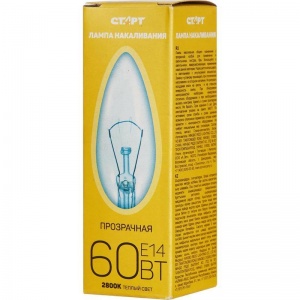 Лампа накаливания Старт (60Вт, E14, свеча) теплый белый, 1шт. (ДС 60Вт E14)