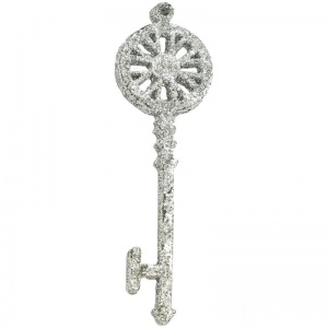 Елочное украшение пластиковое "Ключи" 12см, глиттер, серебро (16438)