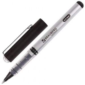 Ручка-роллер Brauberg Flagman (0.5мм, черный цвет чернил, корпус серебристый) (141555)