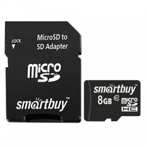 Карта памяти microSDHC SmartBuy 8Gb, Class 10, 10Мб/сек (с адаптером SD), 210шт. (SB8GBSDCL10-01)