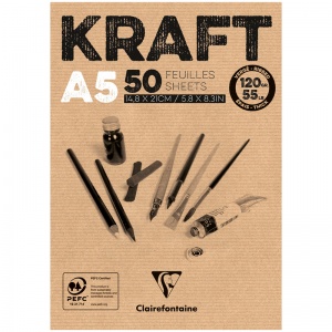 Блокнот для зарисовок А5, 50л Clairefontaine "Kraft" (120 г/кв.м, верже, крафт, склейка) (975814C)