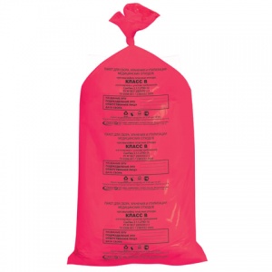 Пакеты для мусора медицинские Аквикомп, класс В (100л, 60x100см, 15мкм, красные) 20шт. (104677)