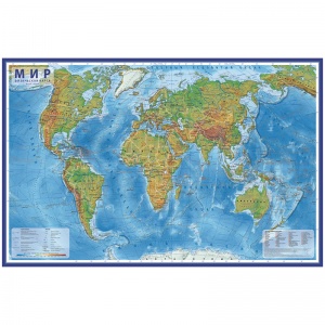 Настенная физическая карта мира Globen (масштаб 1:29 млн) 1010x660мм, интерактивная (КН038)