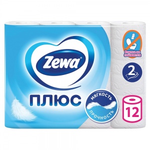 Бумага туалетная 2-слойная Zewa Plus, белая, 23м, 12 рул/уп (144090), 7 уп.