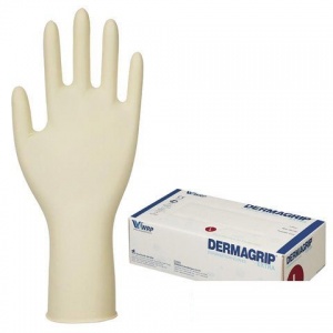 Перчатки одноразовые латексные смотровые Dermagrip Extra, неопудренные, прочные, размер L, 25 пар (D1403-04)