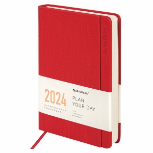 Ежедневник датированный на 2024 год А5 Brauberg "Flap", органайзер, красный, 168 листов, кожзам "под холст", 138х213мм (114970)