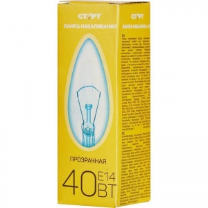 Лампа накаливания Старт (40Вт, E14, свеча) теплый белый, 1шт. (ДС 40Вт E14)