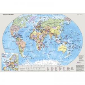 Карта России настольная двусторонняя политико-административная и политическая карта мира (масштаб 1:80 млн)