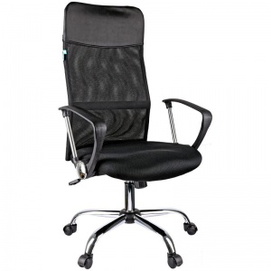 Кресло руководителя Helmi HL-E16 "Content", ткань/сетка/экокожа черная, хром (274814)
