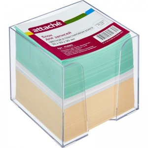Блок-кубик для записей Attache, 90x90x90мм, цветной, прозрачный бокс, 18шт.