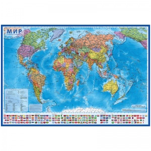 Настенная политическая карта мира Globen (масштаб 1:32 млн) 1010x700мм, интерактивная (КН025)