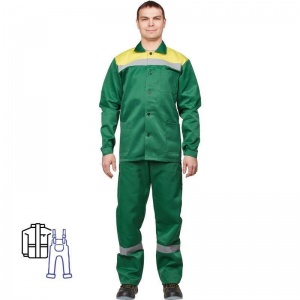 Спец.одежда летняя Костюм мужской л02-КПК, куртка/полукомбинезон, зеленый/желтый (размер 68-70, рост 170-176)