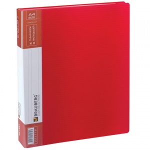 Папка файловая 40 вкладышей Brauberg (А4, пластик, 700мкм, вкладыш-антиблик) красная (221778)