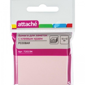 Стикеры (самоклеящийся блок) Attache, 51x51мм, розовый, 100 листов