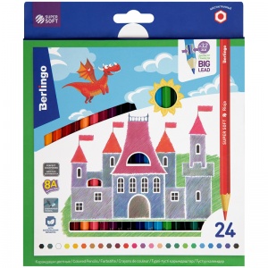Карандаши цветные 24 цвета Berlingo "SuperSoft. Замки" (L=180мм, D=7мм, d=3.2мм, 6гр) картон, европодвес (SS00124)