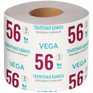 Бумага туалетная 1-слойная Vega, серая, 56м, перфорация, 48 рул/уп (339240)
