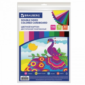 Картон цветной двусторонний Brauberg Kids series (100 листов, 10 цветов, А4) (124745)