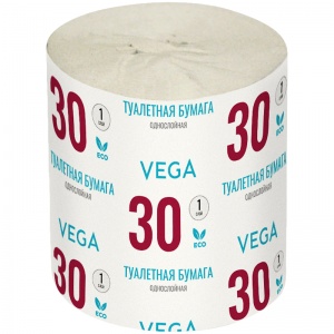 Бумага туалетная 1-слойная Vega, серая, 30м, 48 рул/уп (339242)