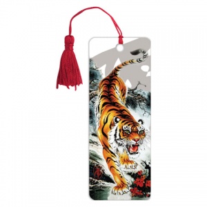 Закладка для книг с линейкой Brauberg "Бенгальский тигр", 3D-эффект, со шнурком-завязкой, 12шт. (125755)