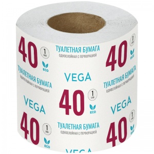 Бумага туалетная 1-слойная Vega, серая, 40м, перфорация, 48 рул/уп (339241)