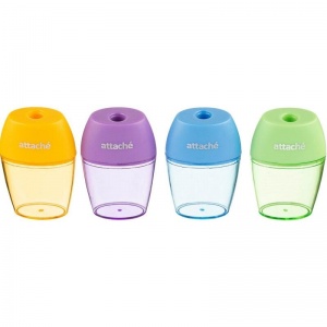 Точилка ручная пластиковая Attache Bright Colours (1 отверстие, с контейнером) разные цвета, 12шт.
