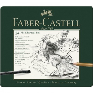 Набор угля и угольных карандашей Faber-Castell Pitt Charcoal, 24 предмета, метал. коробка (112978)