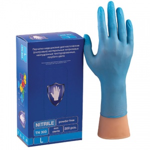 Перчатки одноразовые нитриловые смотровые S&C ZN 303, нестерильные, голубые, размер L, 100 пар в упаковке (ZN303)