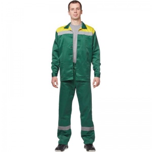 Спец.одежда летняя Костюм мужской л02-КБР, куртка/брюки, зеленый/желтый (размер 64-66, рост 170-176)