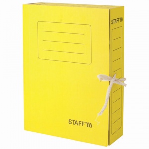 Папка архивная с завязками Staff (А4, корешок 75мм, до 700л., 2 завязки, картон) желтая (128873), 20шт.