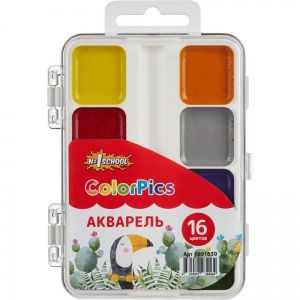 Краски акварельные медовые 16 цветов №1 School ColorPics, 16 уп.