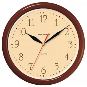 Часы настенные аналоговые Troyka 21234287, коричневая рамка, 24x24x3см