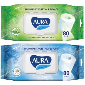 Бумага туалетная влажная Aura Ultra Comfort, без спирта, 80 листов (6291/7823/8146), 12 уп.