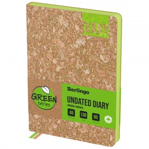 Ежедневник недатированный А5 Berlingo "Green Series" (136 листов) обложка кожзам, зеленый срез, светло-коричневый (UD0_88001)
