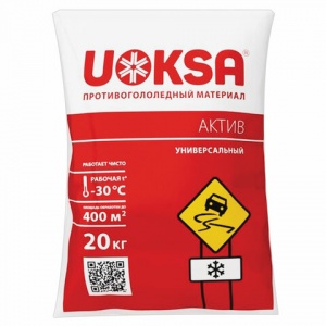 Реагент противогололедный Uoksa Актив, до -30°C, хлорид кальция + минеральной соли, мешок 20кг (4607005091802)