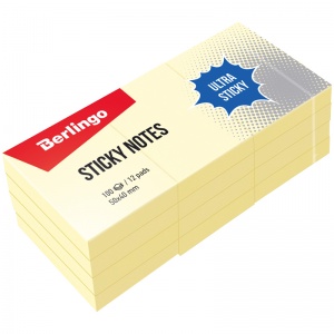 Стикеры (самоклеящийся блок) Berlingo Ultra Sticky, 50x40мм, желтый пастель, 12 блоков по 100 листов (LSn_39000), 30 уп.