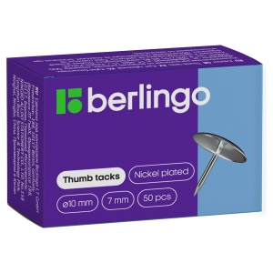Кнопки канцелярские Berlingo, d=10мм, металлические никелированные, 50шт., картонная упаковка (RN5010n)