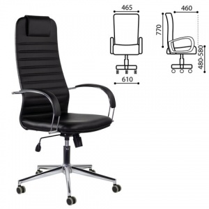 Кресло руководителя Brabix Pilot EX-610 CH, premium, кожзам черный, хром