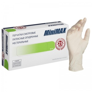 Перчатки одноразовые латексные смотровые MiniMax, нестерильные, опудренные, размер L, 50 пар, 10 уп.