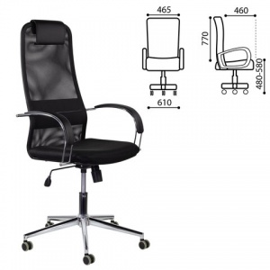 Кресло руководителя Brabix Pilot EX-610 CH, premium, ткань-сетка черная, хром