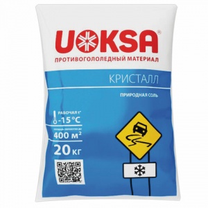 Реагент противогололедный Uoksa Кристалл, до -15°C, природная соль, мешок 20кг (4607005091857)