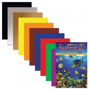 Картон цветной мелованный двусторонний Hatber "Подводный мир" (10 листов, 10 цветов, А4, 195х280мм) (10Кц4 04109, N138021)