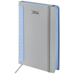 Ежедневник датированный на 2024 год А5 Brauberg "Original", серый/голубой, 168 листов, кожзам soft touch, 138х213мм (114940)
