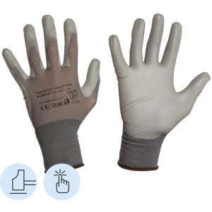 Перчатки защитные нейлоновые Scaffa PU1850T-GR, с ПУ-покрытием, серые, 18 класс, размер 9 (L), 12 пар
