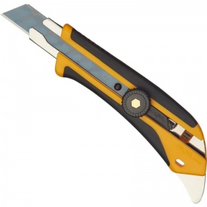 Нож канцелярский 18мм Olfa, фиксатор, двухкомпонентный корпус, черно-желтый