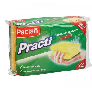 Губка поролон/абразив Paclan Practi Profi (90x70x50мм) набор 2шт. (409110/409111), 40 уп.