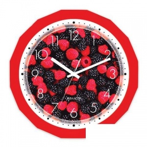 Часы настенные аналоговые Салют П-Г1-190, с рисунком "Ягоды", красная рамка, 28х28х4см